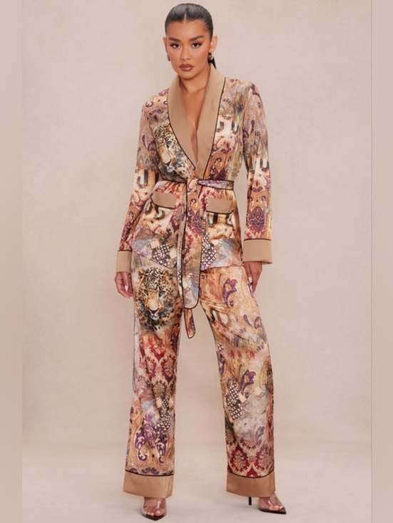 Fashion Nova Jackets & Blazers - Leah Satin Pant Set - Nude/combo   fashionnova luxe
